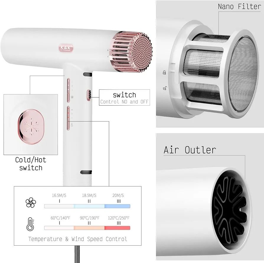 K&K suszarka do włosów 1800 W – Nowoczesna Technologia i Wysoka Wydajn