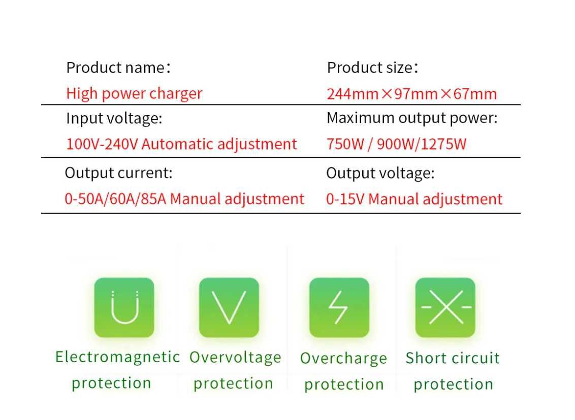 Мощное унивесальное зарядное устройство 60A 85A 2-15V lifepo4