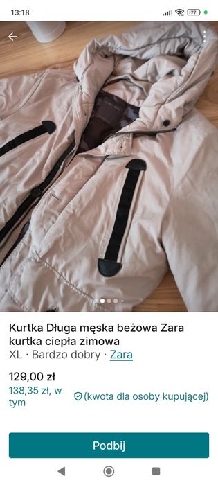 Kurtka Długa męska parka ocieplana ciepła na zimę płaszcz beżowy