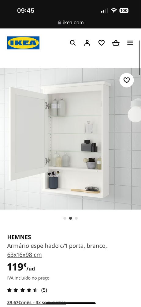 HEMNES Armário espelhado c/1 porta, branco, 63x16x98 cm