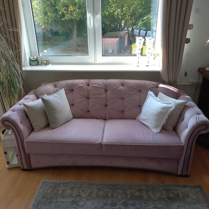 Przepiękna nowoczesna kanapa chesterfield, sofa 3 osobowa, pudrowy róż