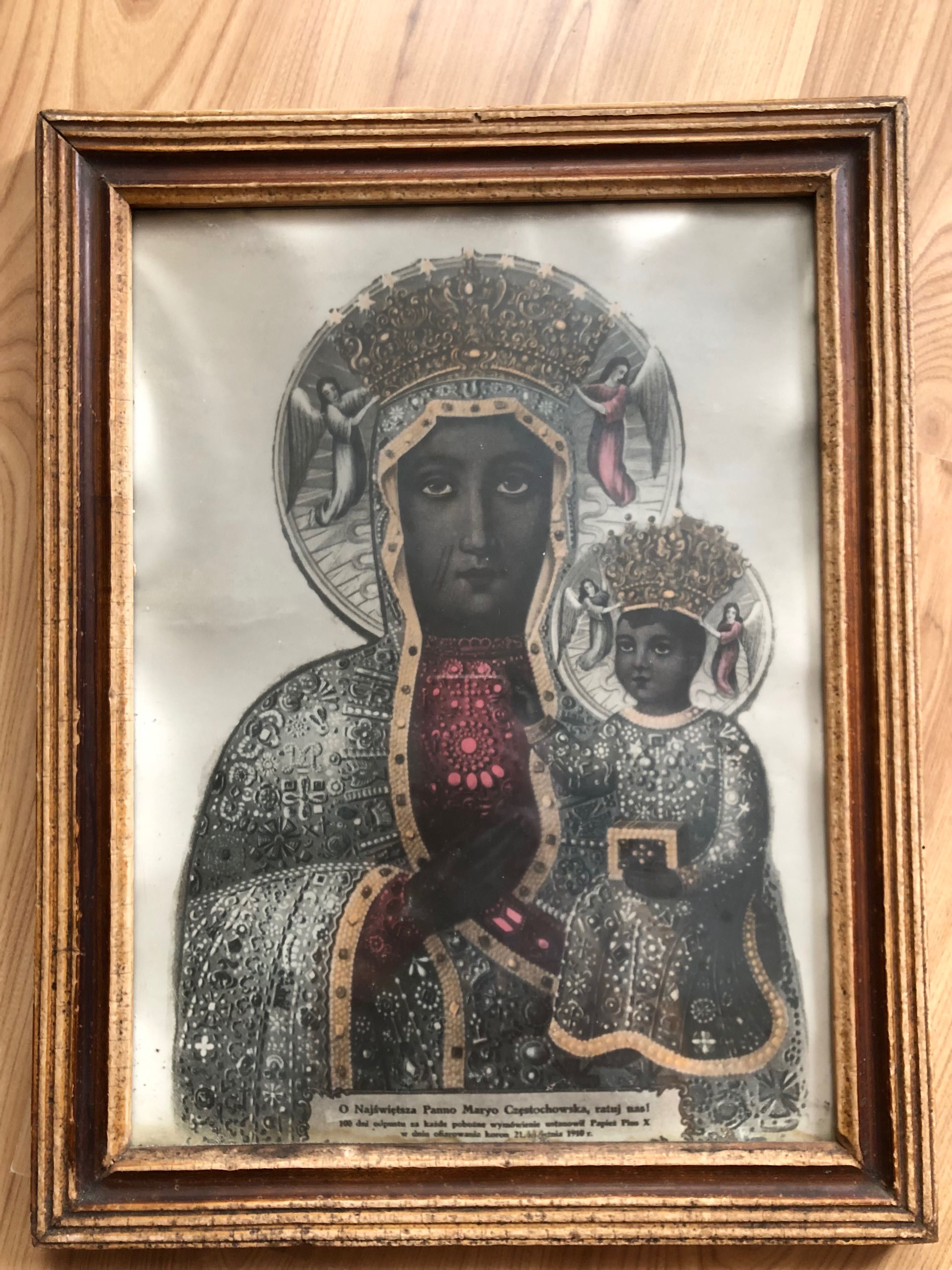 Matka Boska Częstochowska stary oleodruk antyk obraz religijny