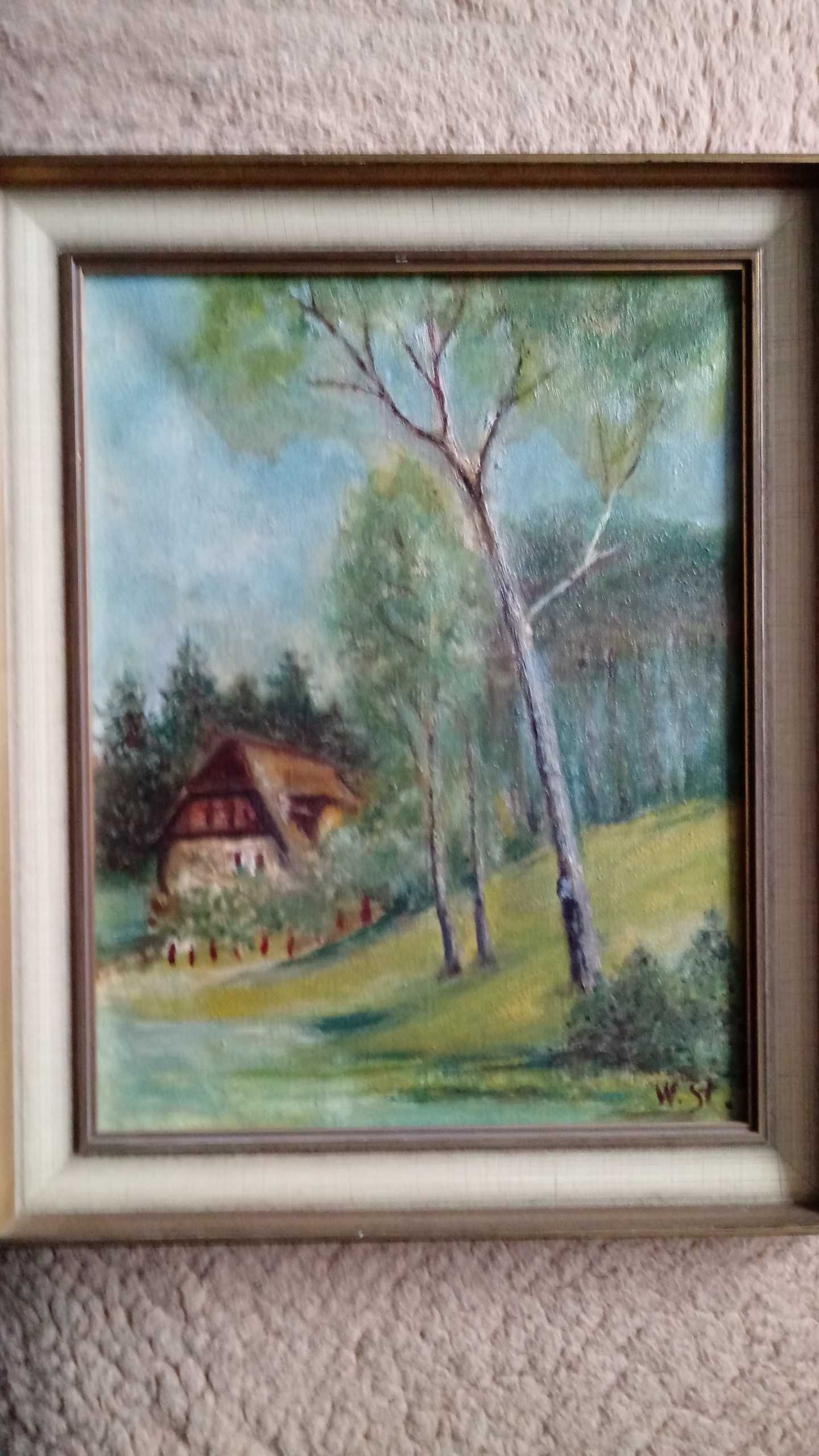 Leśniczówka - olejny sygnowany obraz 50/60 lata