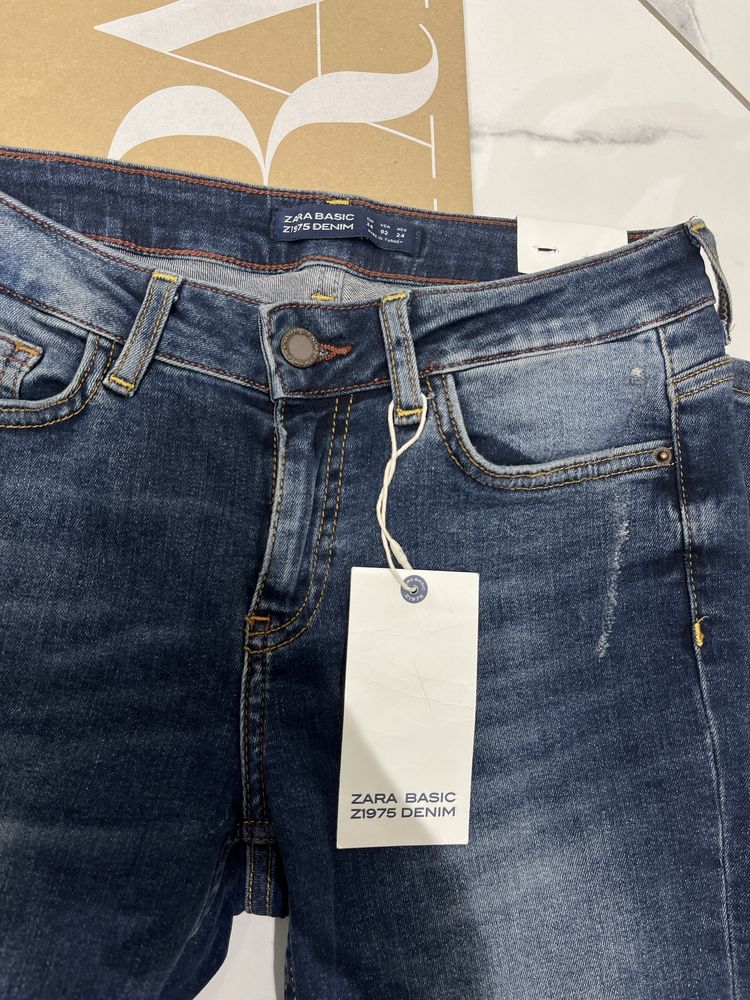 ZARA nowe dopasowane spodnie jeansy rurki kwiaty hafty 34