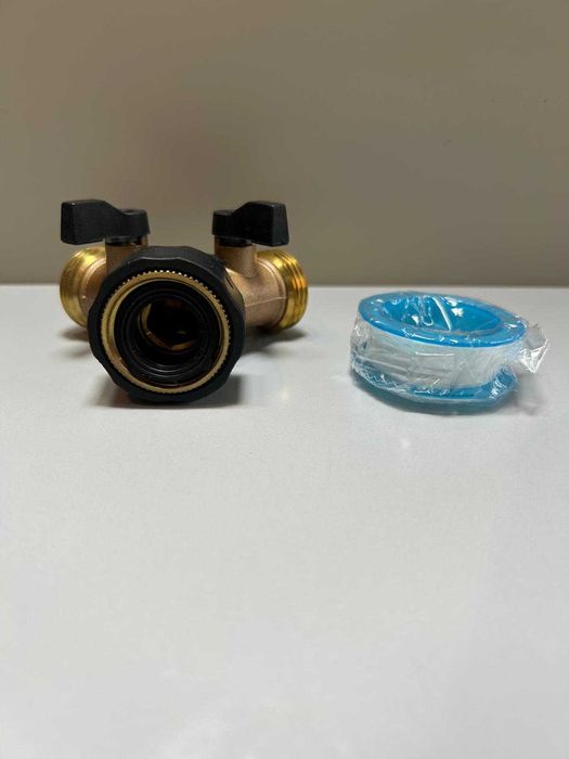 Mosiężny rozdzielacz do węża  2-drożny 3/4 cala z taśmą teflonową