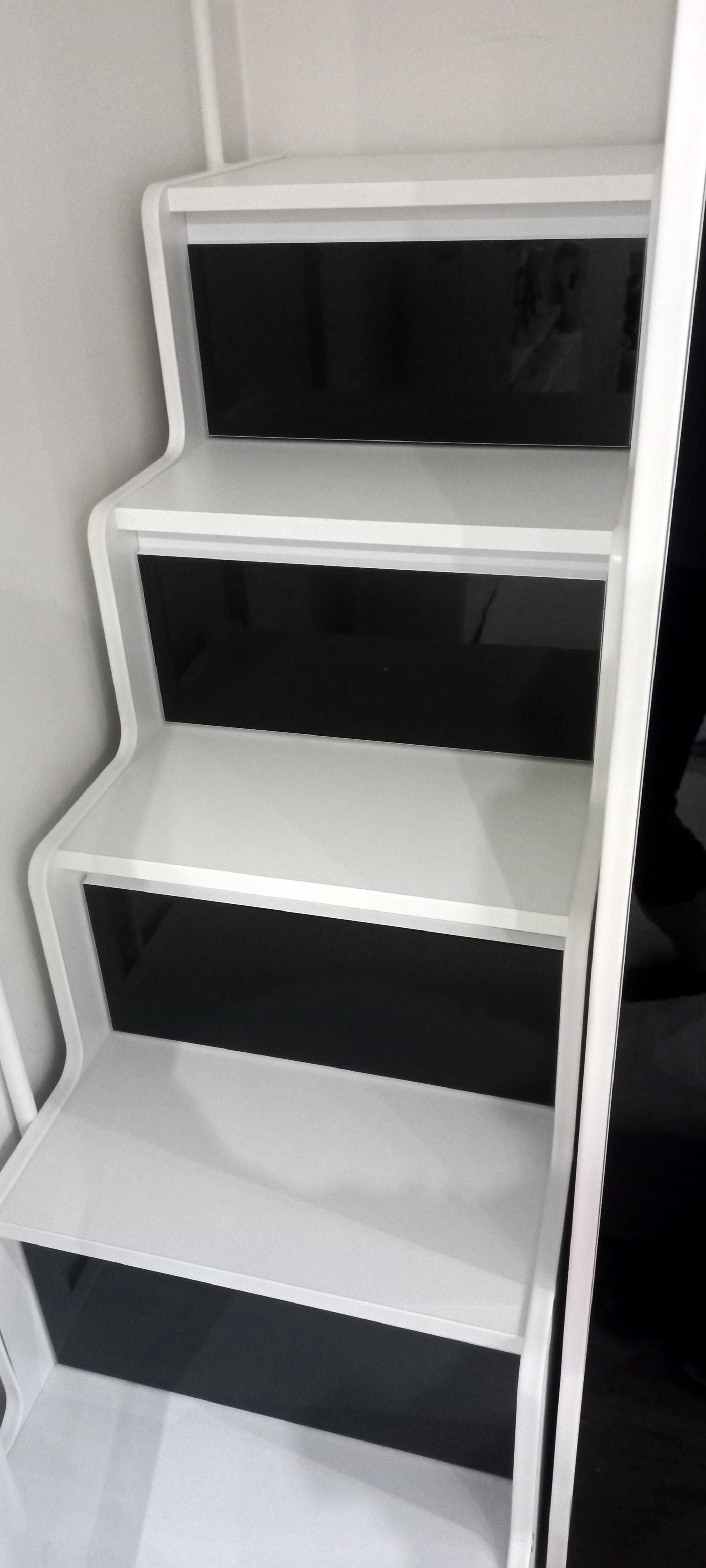 Łóżko piętrowe JSM4 z biurkiem LED i schodami 90x200 Czarny Połysk