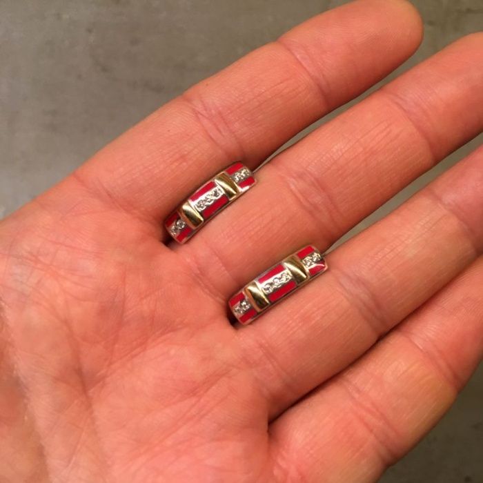 Amarantowe Srebrno Złote Kolczyki - 5,48g - EMALIA - KRAKÓW