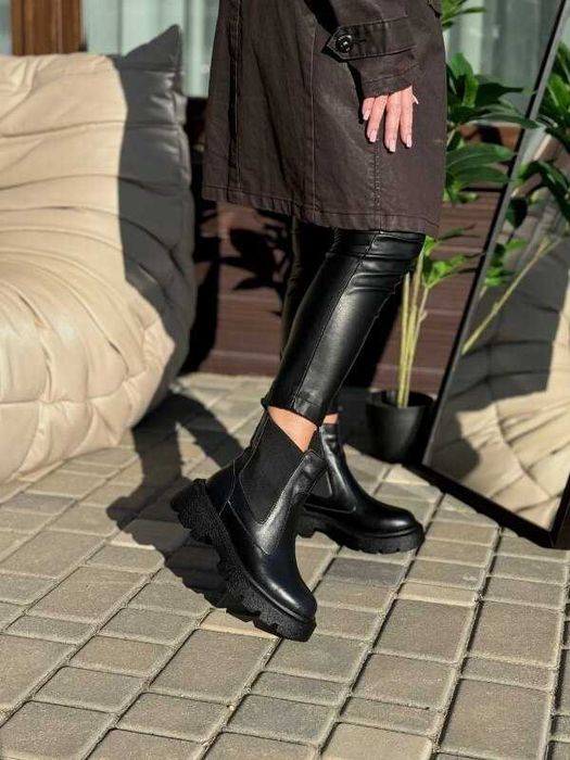 Зимові шкіряні черевики челсі, чорн і корич зимние ботинки челси 36-40