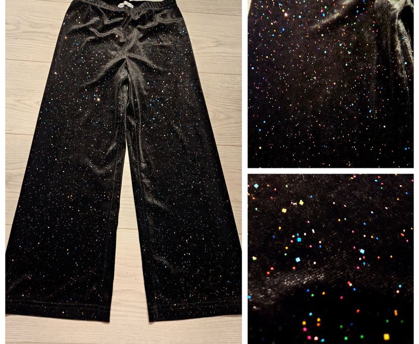 Szerokie spodnie welur r. 128 czarne błyszczące