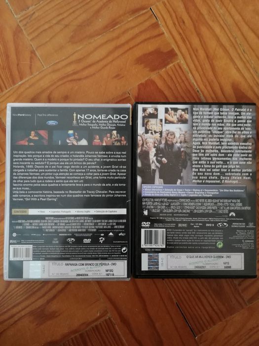 DVD's "rapariga com brinco de pérola" "o que as mulheres querem"