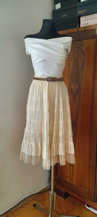 Spódnica boho, w odcieniu masełkowy żółty, Vintage.