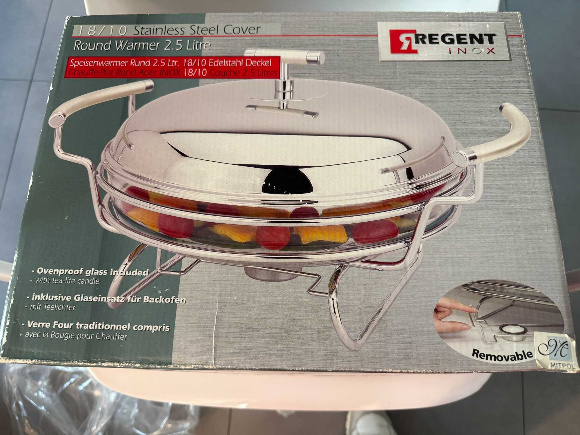 Regent Inox
Naczynie okrągłe z podgrzewaczem -