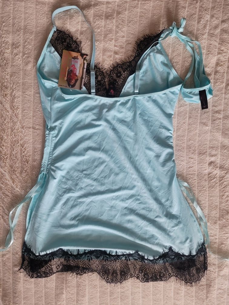 Koszulka nocna haleczka rzęski koronka ze stringami,M/L