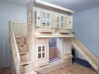 Łóżko piętrowe domek dla dzieci drewniane kolory