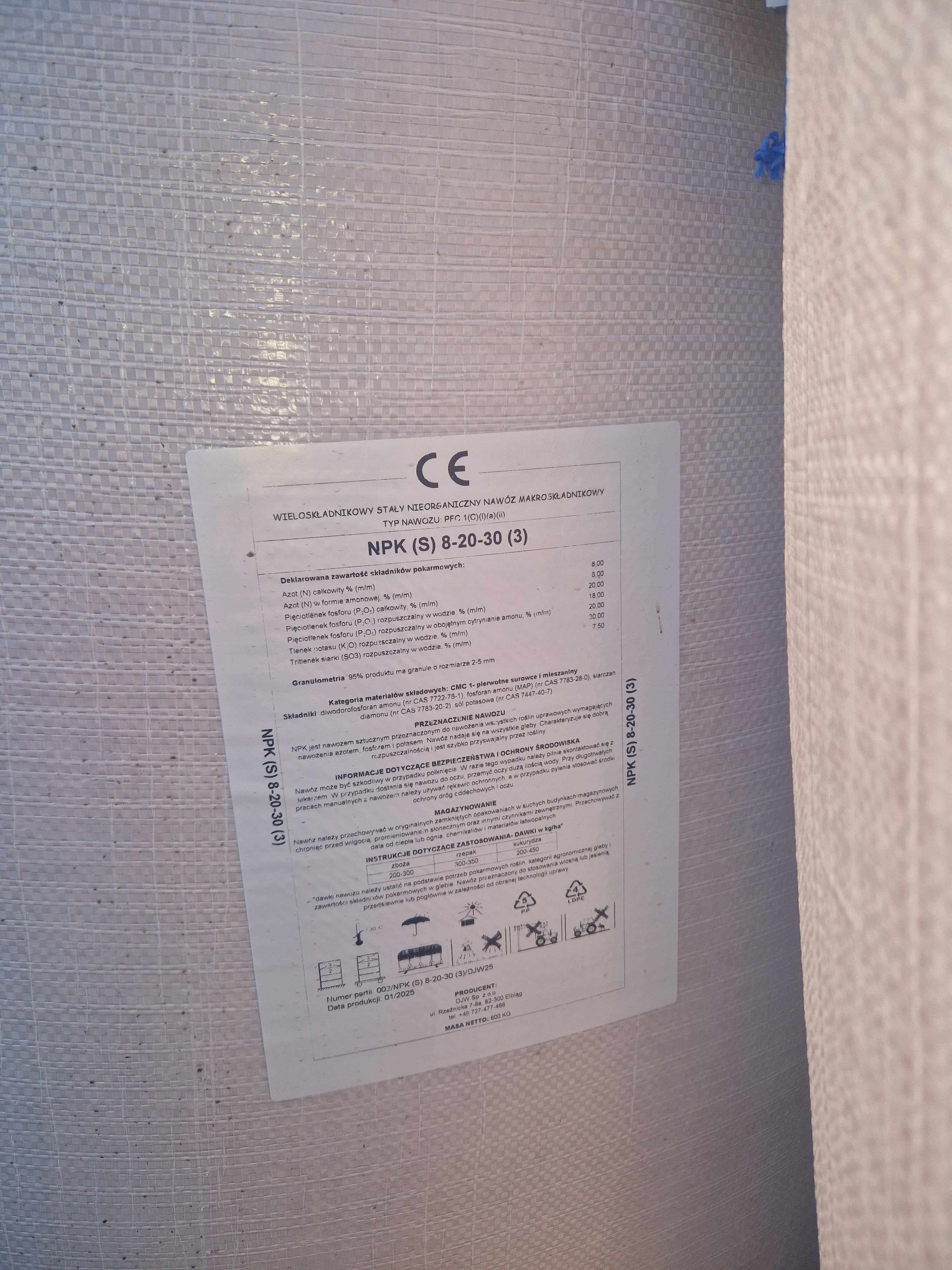 Nawóz wieloskładnikowy NPK (S) - 8/20/30 (3) -Big Bag - 600kg - import