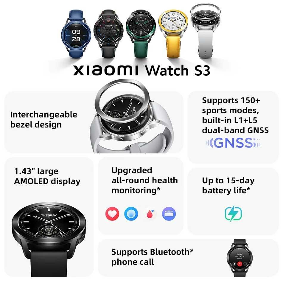 ⇒ Xiaomi Watch S3 (black) - умные смарт часы с 1.43", звонки, NFC