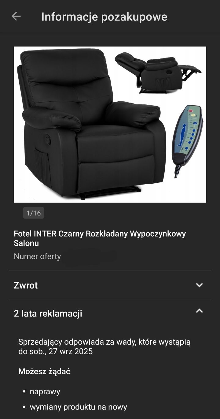 Fotel masujący na gwarancji