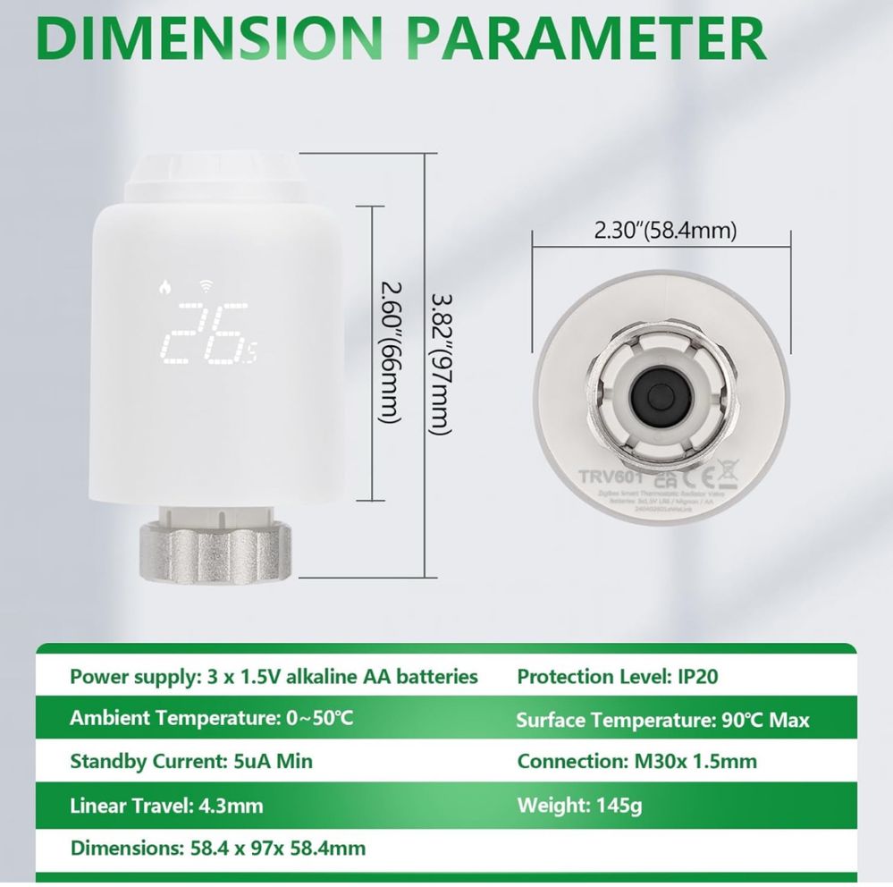 Zigbee Termostat TRV601 z 6 adapterami