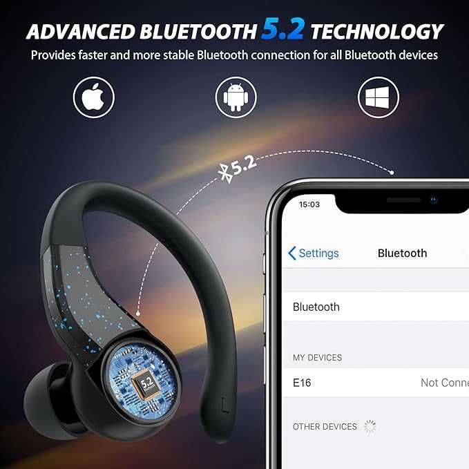 COMISO Sportowe słuchawki Bluetooth 5.2, douszne, bezprzewodowe