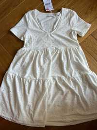biała letnia ażurowa sukienka haft angielski XXS