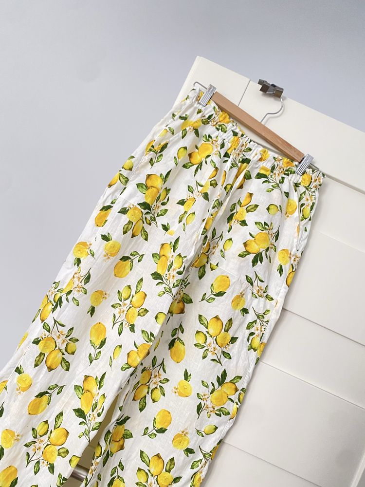 Lniane Nowe Spodnie Tkmaxx Cytryny Len Włoskie Białe Letnie Plażowe S