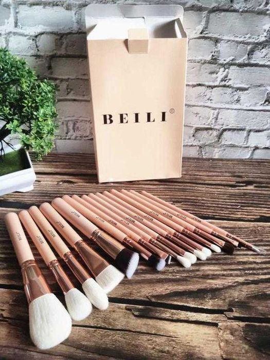 Кисті для макіяжу BEILI, набір 15 шт , професійні, м'які / Кисти набор