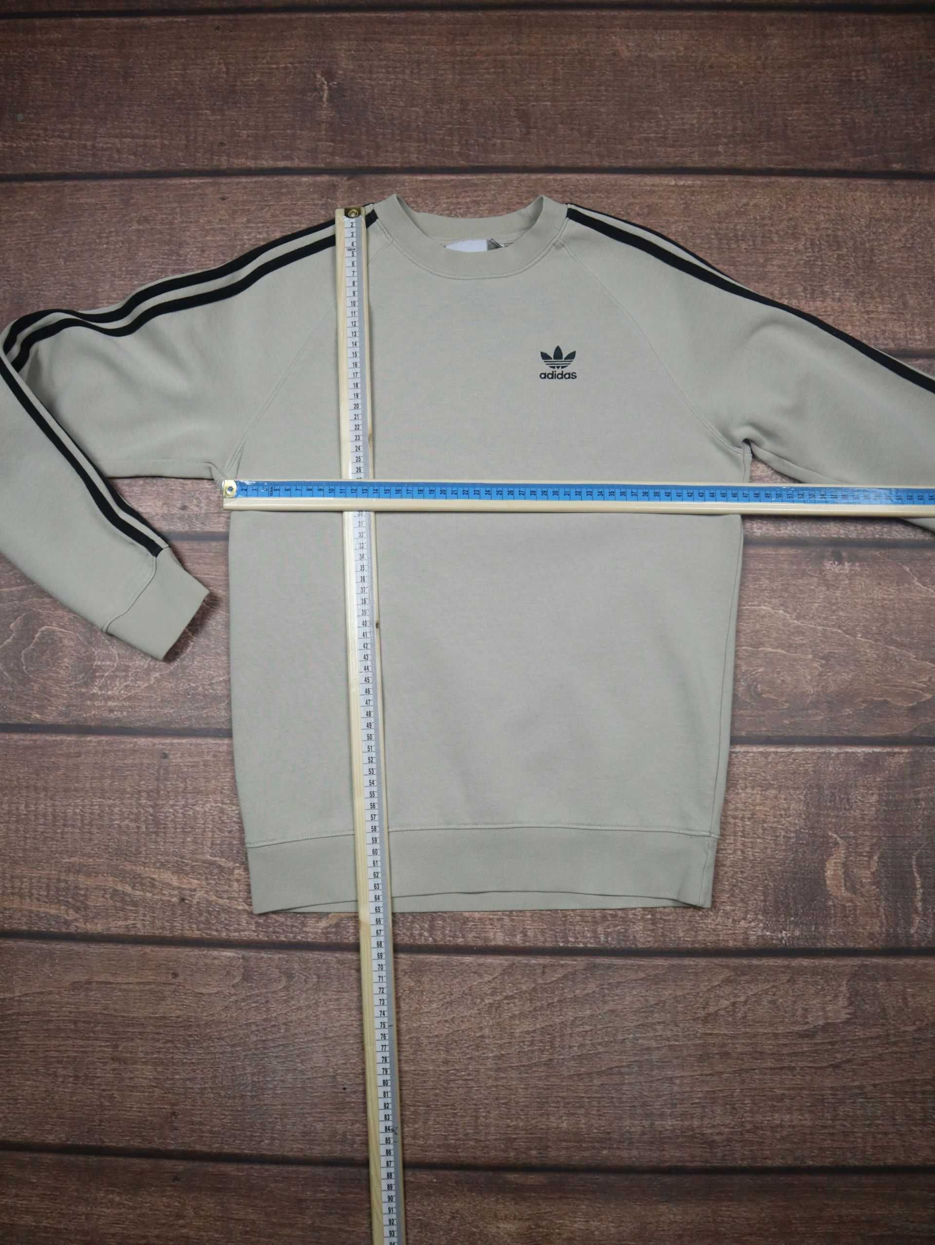 Adidas 3Stripes crewneck beżowa bluza bez kaptura z czarnymi paskami
