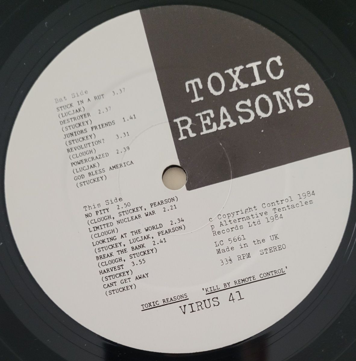 Toxic Reasons - Kill By Remote Control  LP 1984 UK VG+