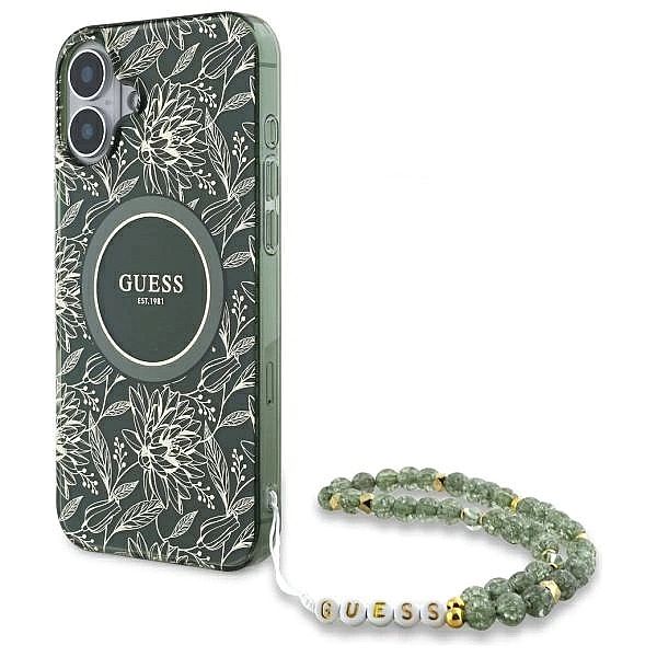 Etui Guess IML Flowers Allover Electro With Pearl Strap MagSafe na iPh