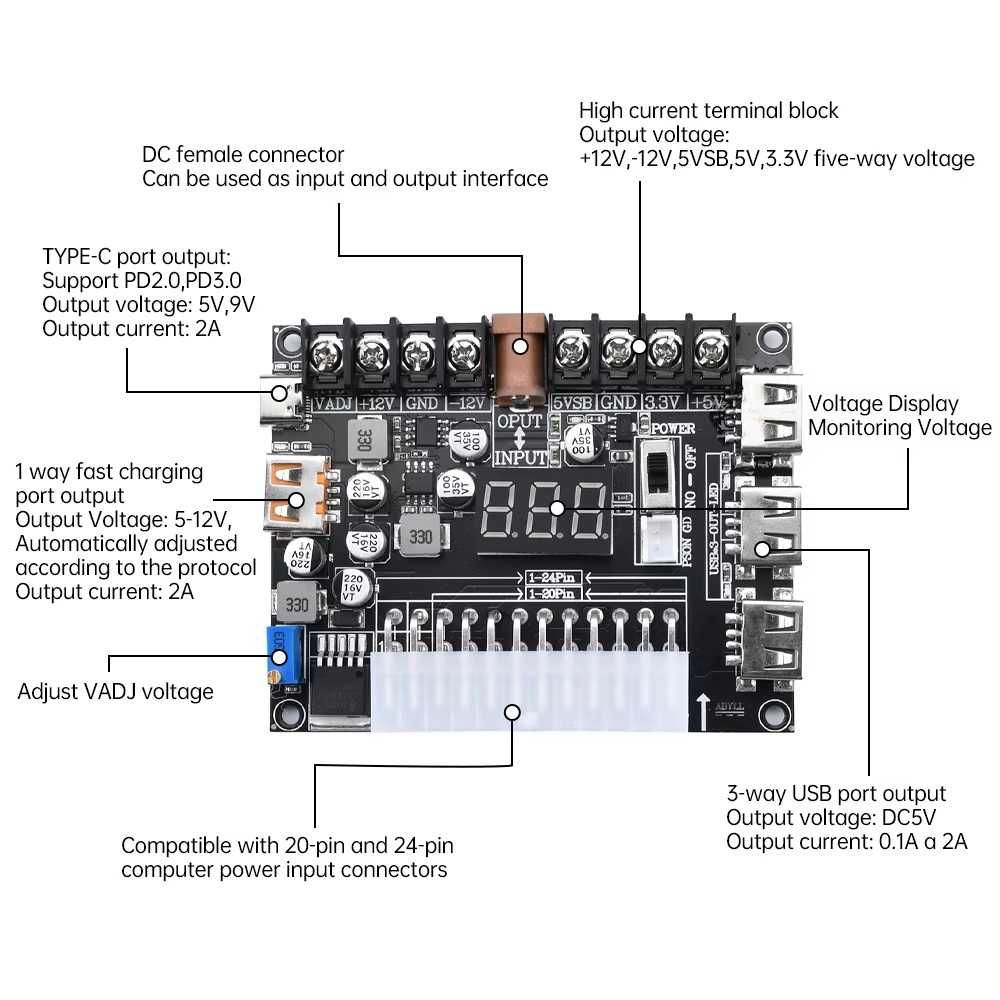 20/24-pinowy zasilacz ATX Adapter modułu zasilania.