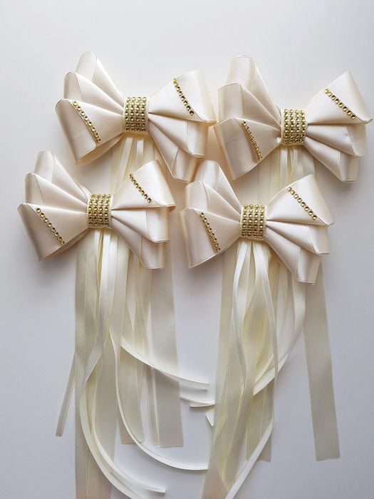 Kokardy dekoracja samochodu- ecru złote