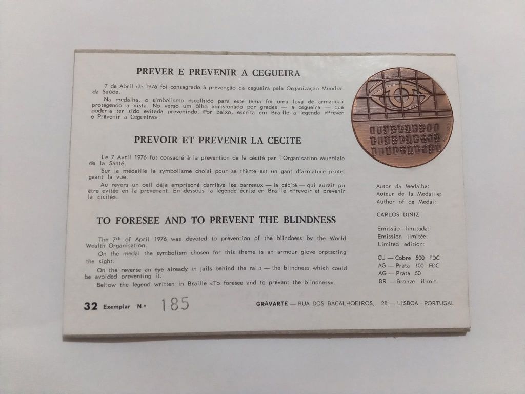 Filo-Medalhística - Prever e Prevenir a Cegueira