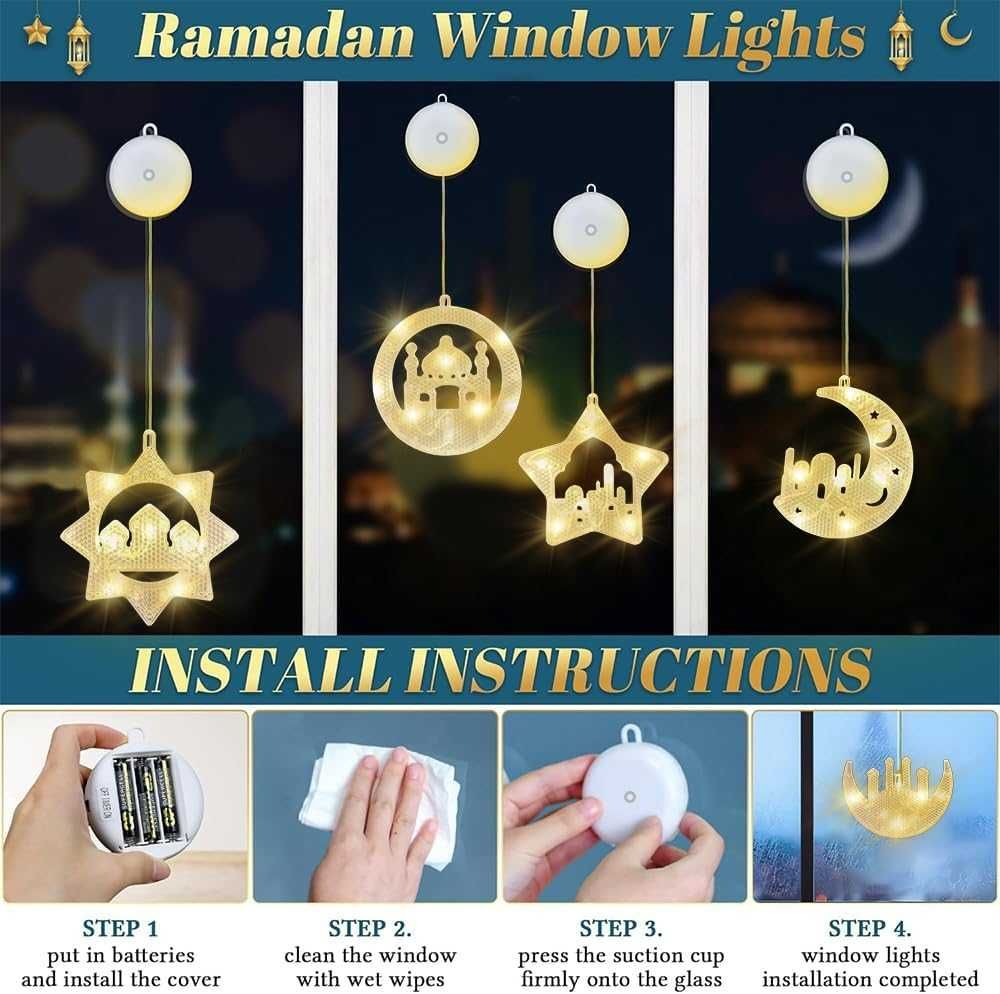 Świąteczne lampy LED na Ramadan, dekoracyjne lampy Eid Mubarak, 5 szt.