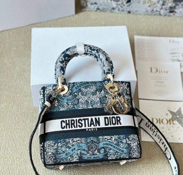 Сумка Lady Dior текстиль з вишивкою