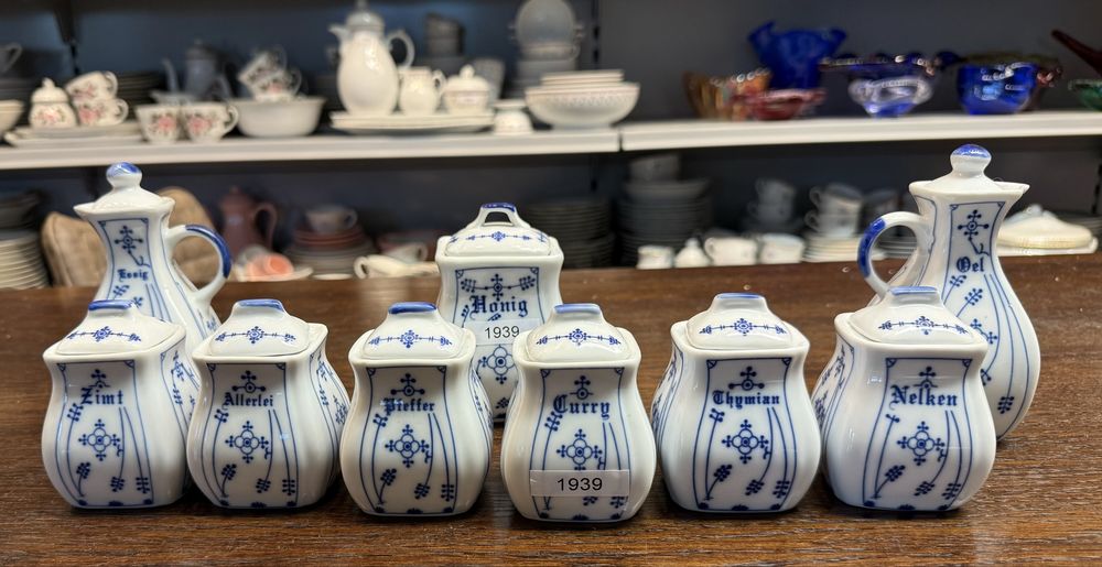 Pojemniki kuchenne porcelanowe mąka olej ocet wzór słomkowy 1939