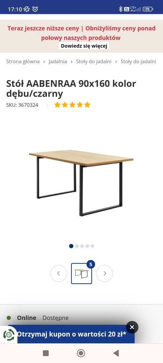 Stół o wymiarach 90x160