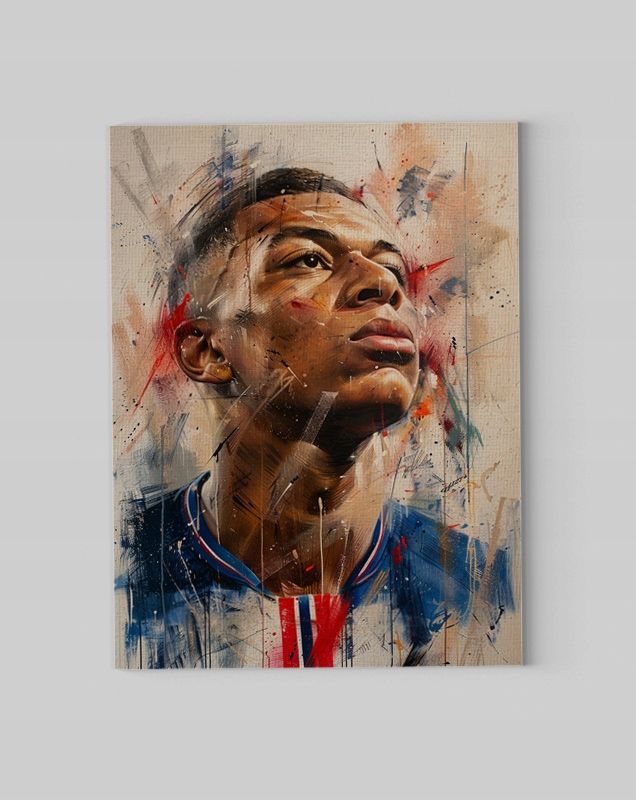 Nowoczesny Portret Kyliana Mbappé na płótnie 30x40 cm do wnętrz