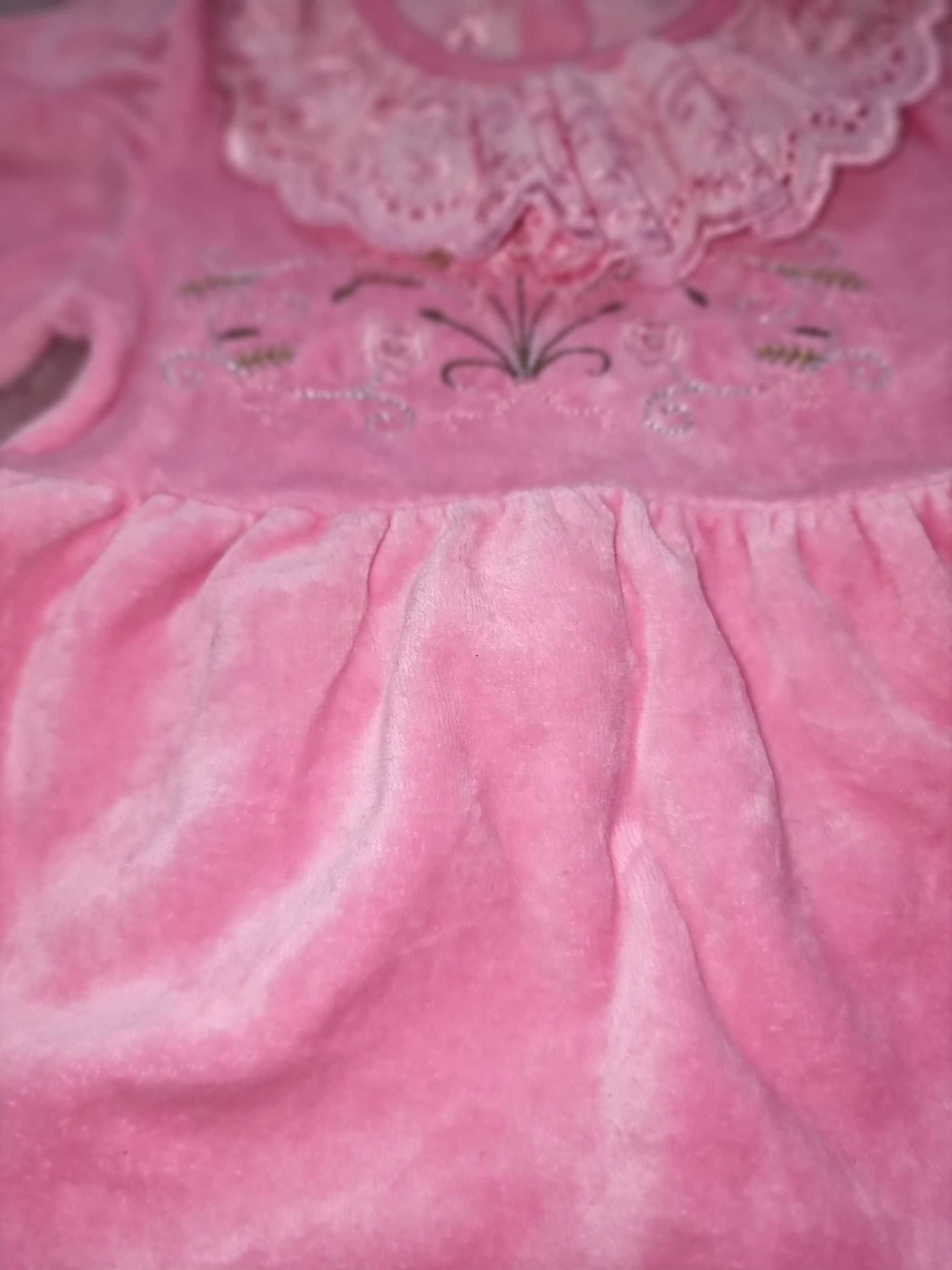 Sukienka różowa 74 komplet czapka buciki opaska