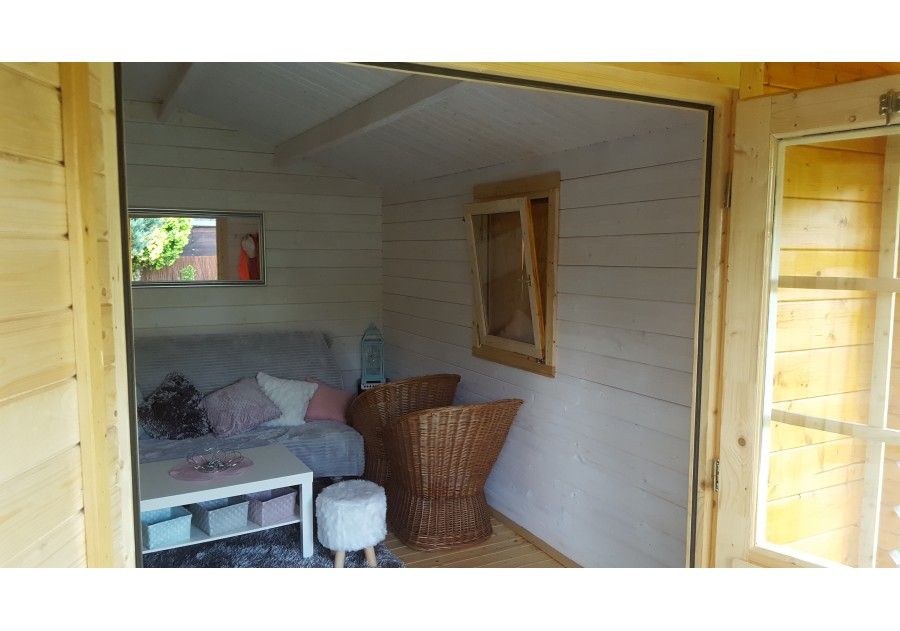 Domek letniskowy drewniany z balika z tarasem, łazienka, 5.0x4.0m 44mm