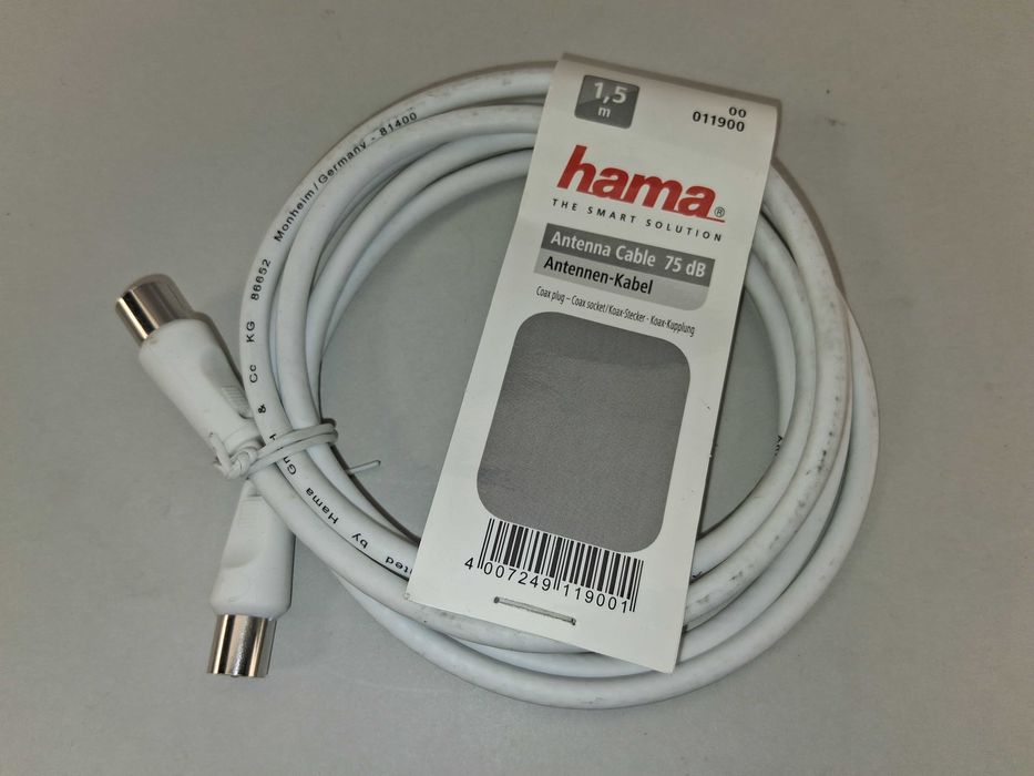 N146 Kabel Antenowy TV Hama 1,5m 75dB Koncentryczny Biały NOWY