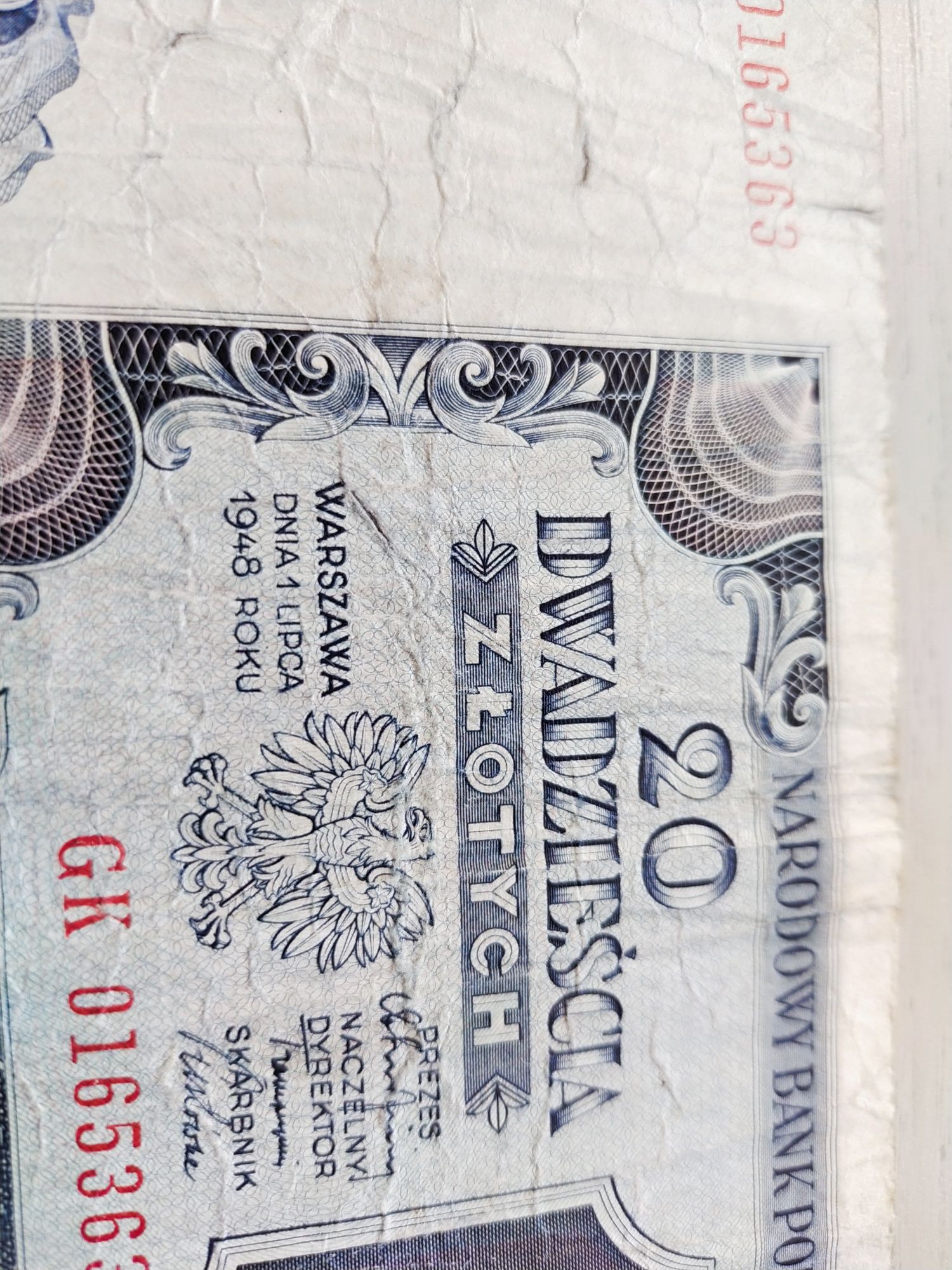 Stary banknot 20 zł z 1948 r
