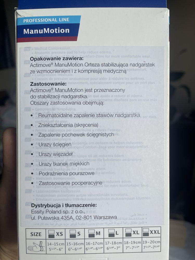Orteza stabilizująca nadgarstek opaska uciskowa Actimove S Prawa