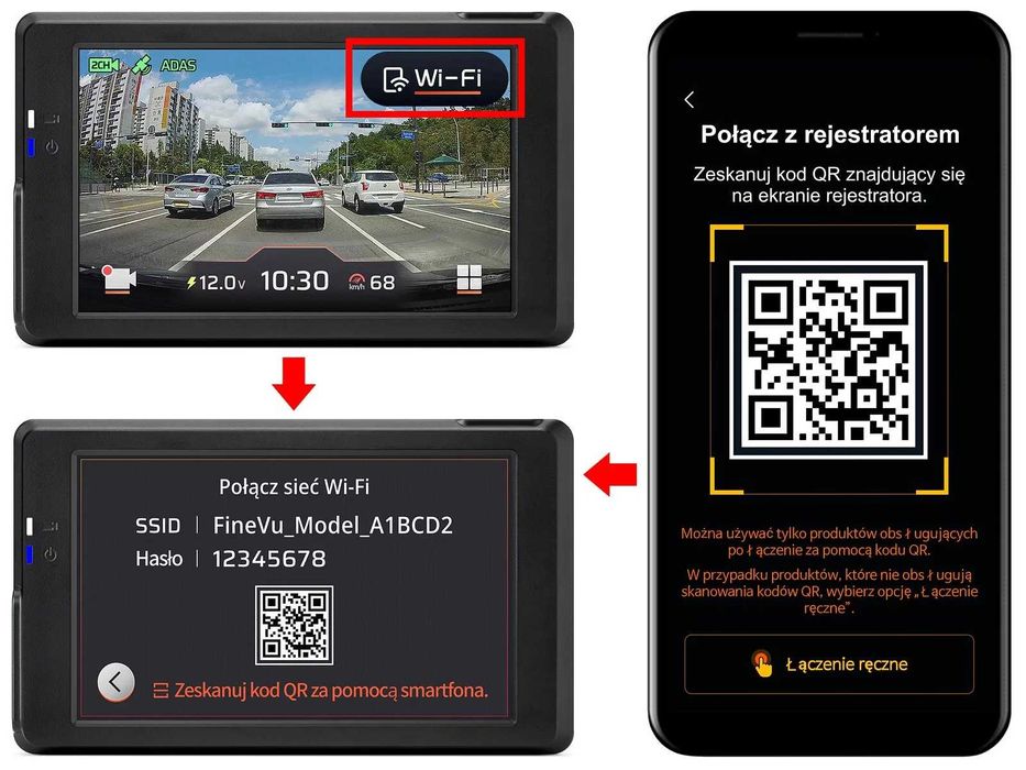 FineVu GX7000 WiFi - rejestrator QHD+FHD GPS radary 128 GB Czytelny ek