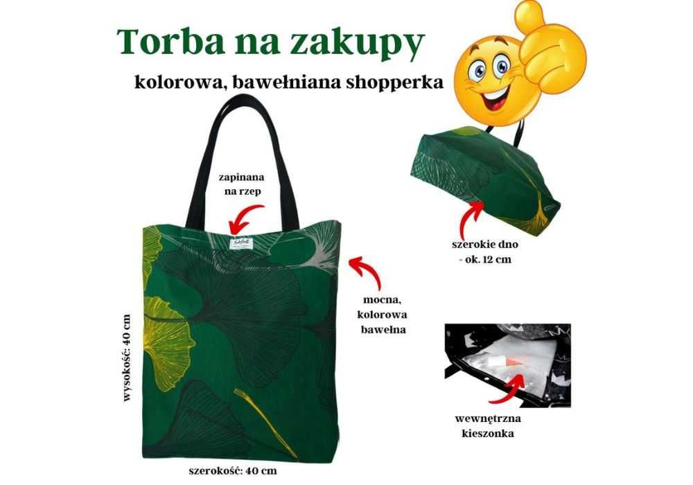 Torba na zakupy bawełniana kolorowa shopperka duża