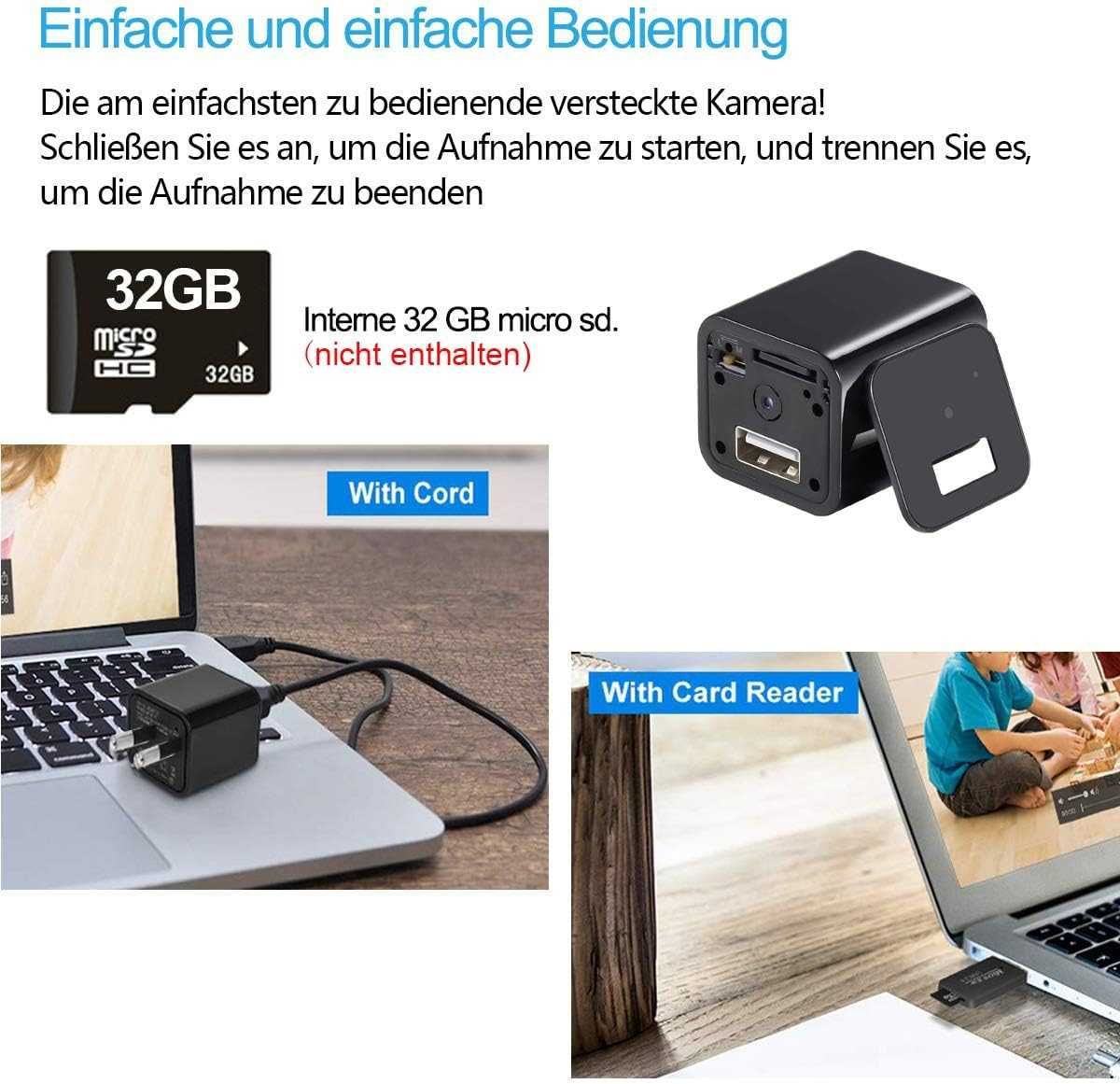 Jiyibidi 1080P mini kamera do monitoringu, niania, ładowarka USB