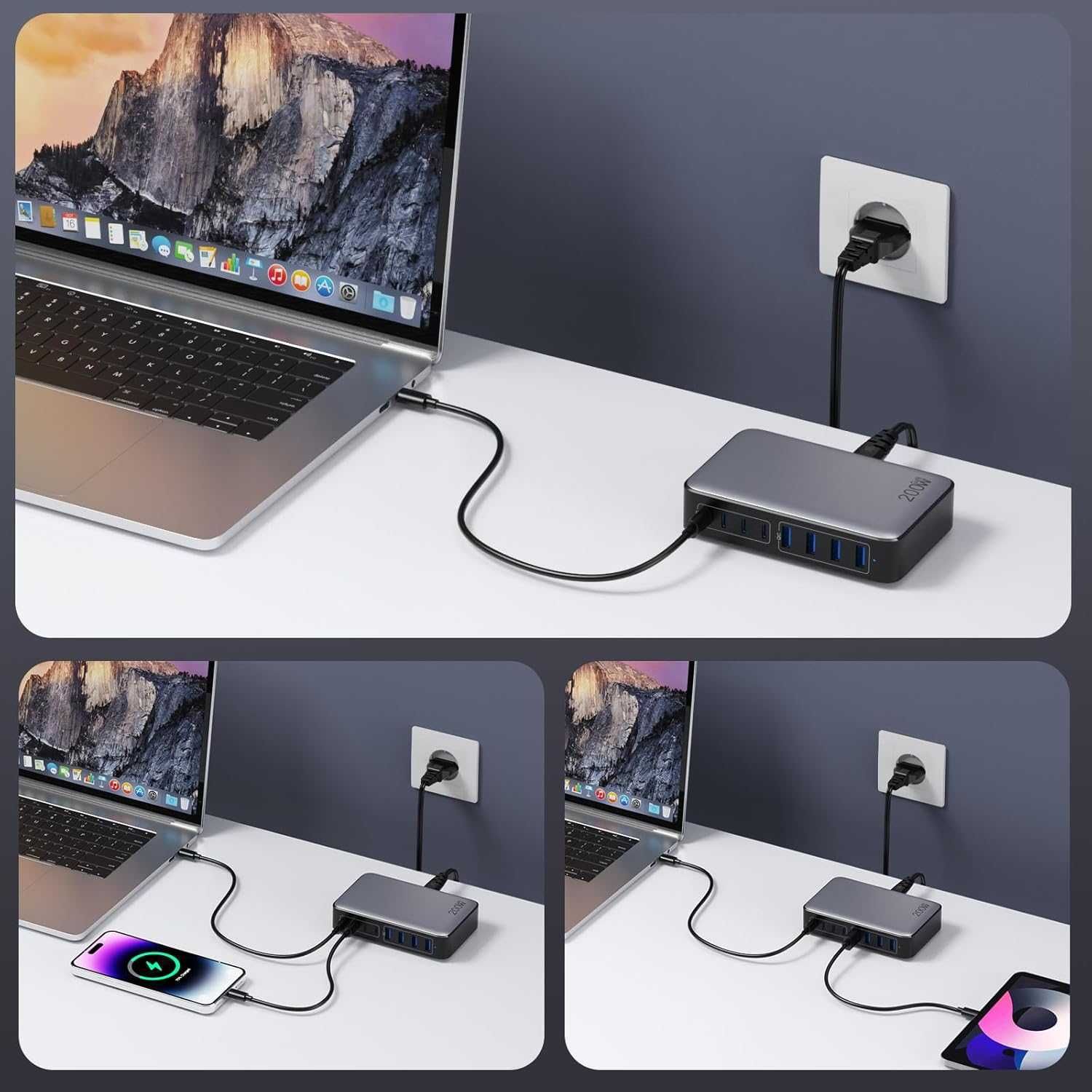 GaN III Stacja szybkiego ładowania USB-A/USB C 200W 8 portów USB