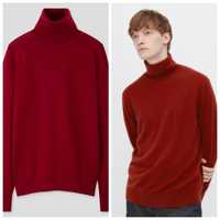 UNIQLO XL czerwony sweter golfem 100% wełną