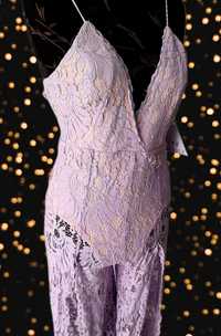 Kombinezon sukienka body S 36 liliowy koronkowy nowy sylwester impreza