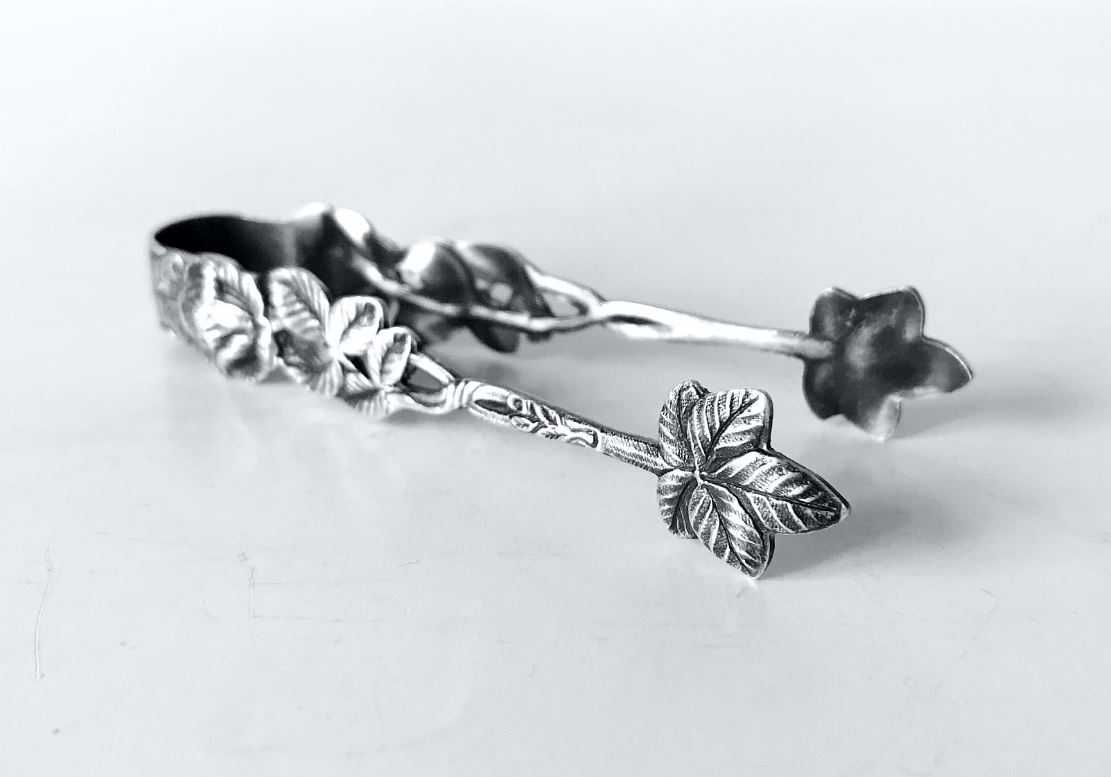 Szczypce do cukru Róża Liście Silver plated posrebrzane punca 100