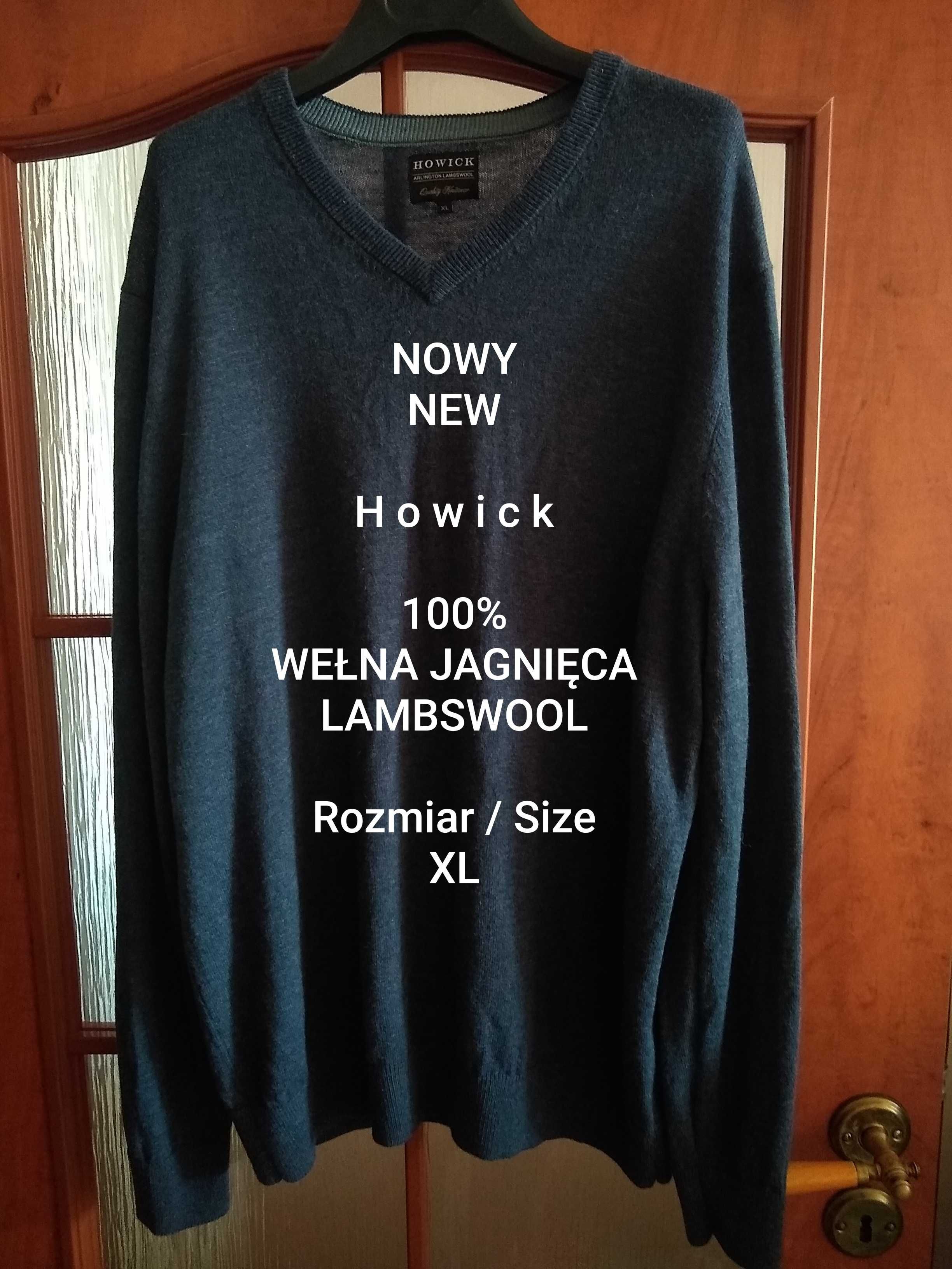 NOWY  Howick  Męski sweter z wełny, 100% Wełna Jagnięca, Rozmiar XL